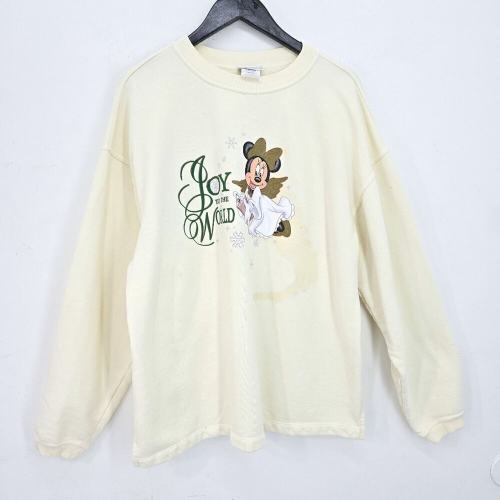 VTG Disney World Minnie Mouse Joy to the World Cream Christmas Sweater Women L